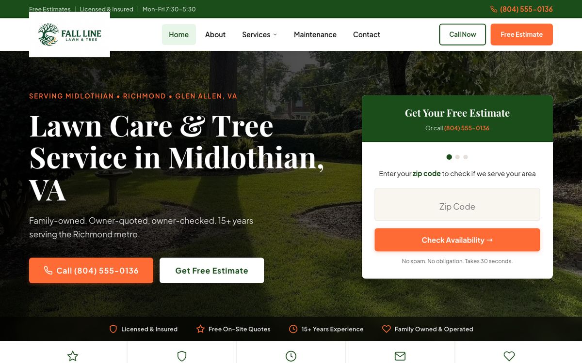 Fall Line Lawn and Tree website, a lawn care and tree service company