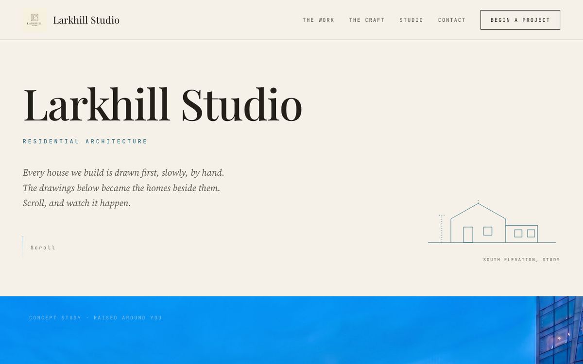 Larkhill Studio website, a residential architecture practice