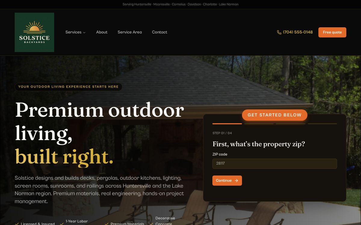 Solstice Backyards website, a deck and outdoor structures contractor